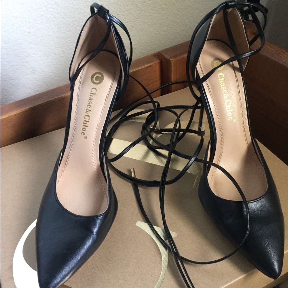 Chase and chole Black ankle strap heels